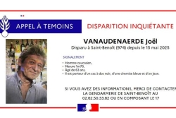 Disparition inquiétante à Saint-Benoît : un appel à témoins lancé pour retrouver Joël Vanaudenaerde
