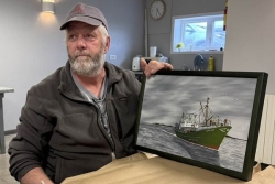 Une toile du navire le Ravenel signée de l'artiste Michèle Foliot offerte au découvreur de l'épave Karl Beaupertuis