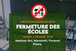 Trois écoles de Punaauia et une à Mataiea fermées mardi 3 février en raison d'un mouvement de grève