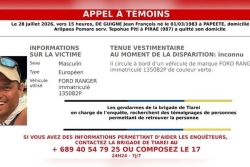 Disparition inquiétante de Jean François De Guigne : la gendarmerie de Tiarei lance un appel à témoins