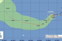 La tempête tropicale Agueda circule à 1780 km au Nord de La Réunion et se déplace vers l'Ouest-Sud-Ouest à 6 km/h