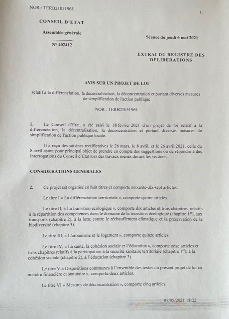 Avis du Conseil d'Etat du 6 mai 2021 sur le projet de loi 4 D 