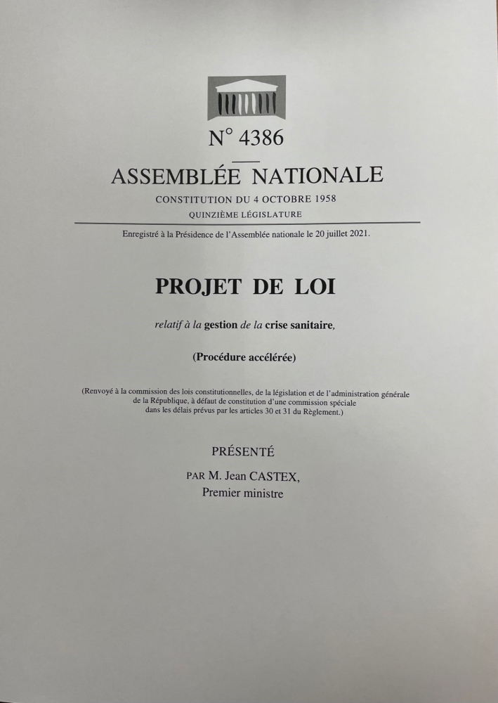 Projet de loi n° 4386 relatif à la gestion de la crise sanitaire enregistré le 20 juillet 2021 à l'Assemblée nationale