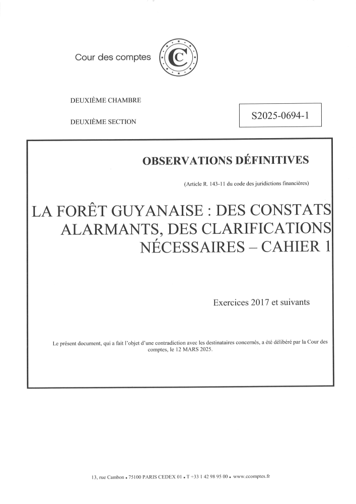 Rapport de la Cour des comptes sur la forêt guyanaise Mars 2025