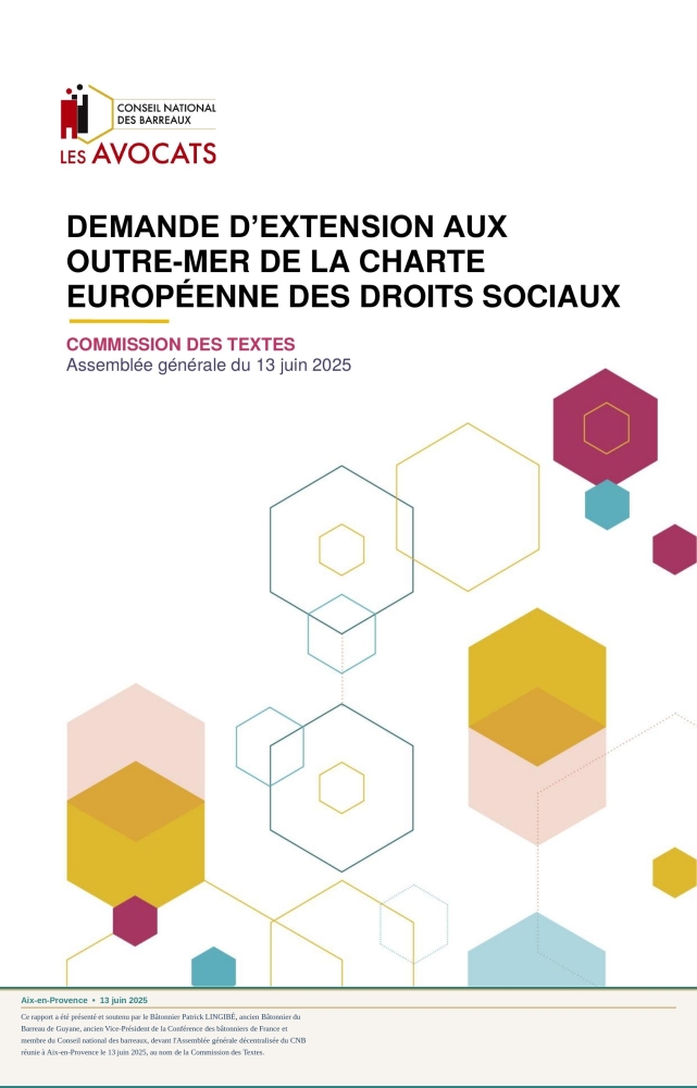 RAPPORT AU CNB | EXTENSION DE LA CHARTE EUROPÉENNE DES DROITS SOCIAUX AUX TERRITOIRES ULTRAMARINS